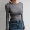 Plain T Shirt Women Elastic Basic T-shirts Female Casual Tops Long Sleeve Thin T-shirt See Through