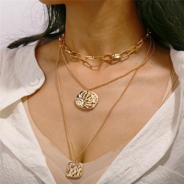 Simple Crystal Geometric Gold Pendant Necklace Set for Women Charms Fashion Square Rhinestone Female Vintage Jewelry