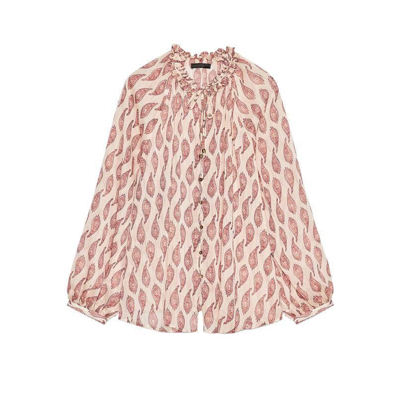 Spring New Women's Clothing French Style Retro Metallic Thread Print Temperament Long Sleeve Lapel Shirt 2505141