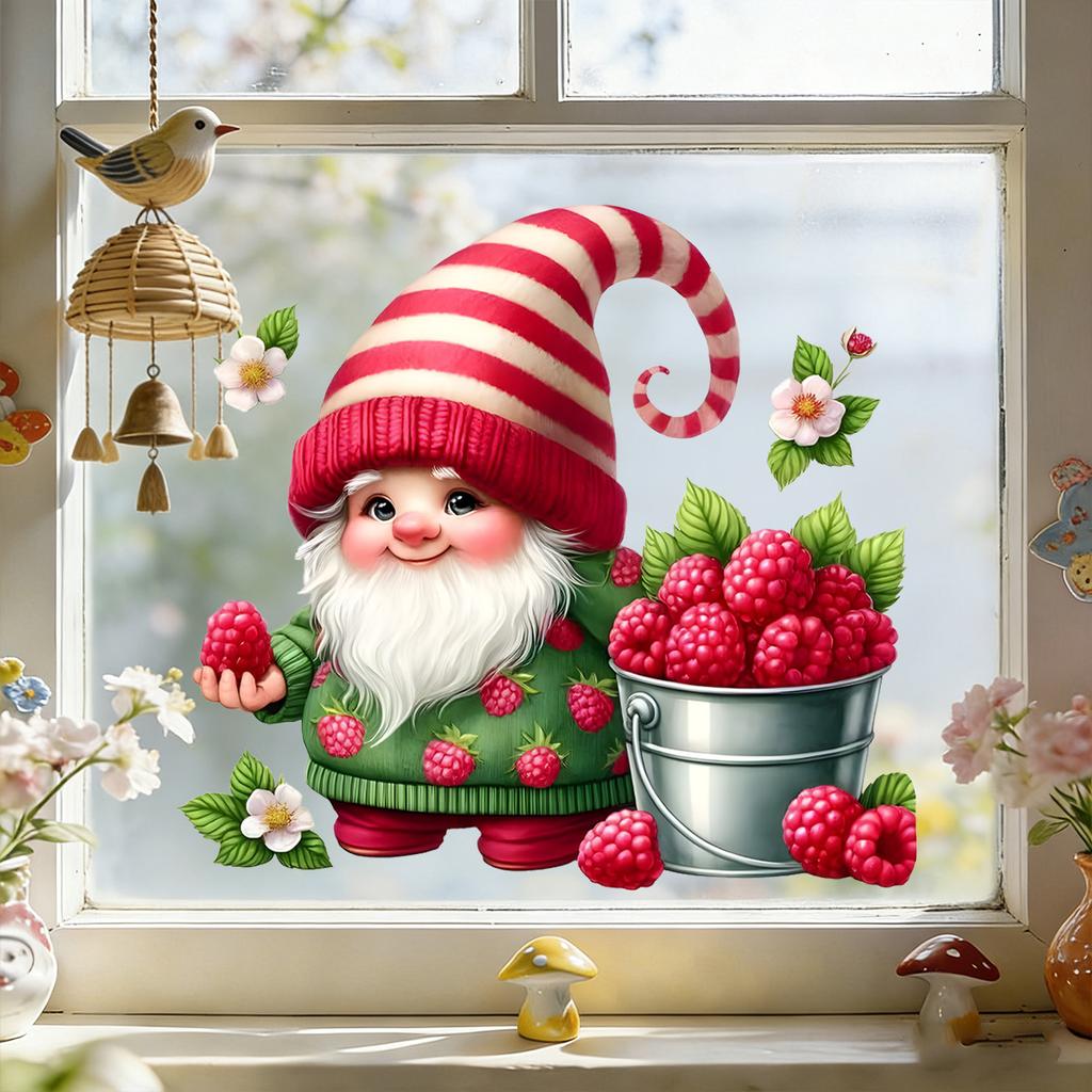 Summer Raspberry Dwarf Elf Glass Sticker for Decorating Windows in Living Room and Bedroom