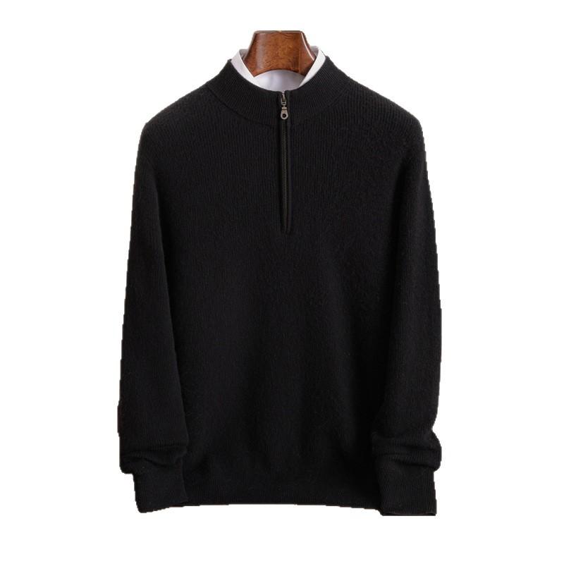 Autumn And Winter Cashmere Knitted Top Semi-Turtleneck Zipper Bottoming Shirt Men'S Cashmere Sweater Bottoming Top