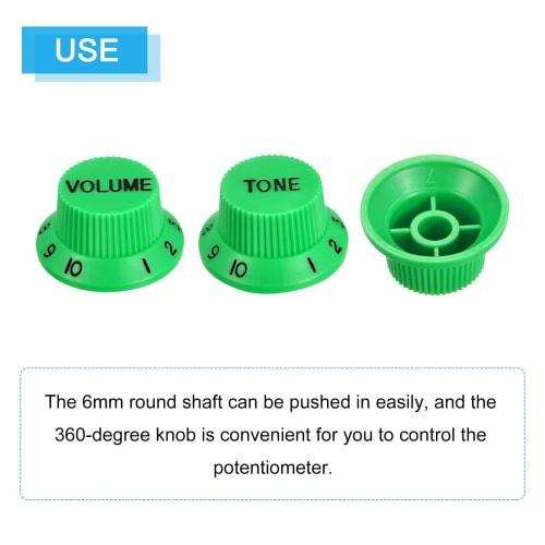uxcell Speed ??Control Knob, 2 Volume, 2 Tone Top Hat Guitar Bell Knob for ST/SQ Electric Guitar, Plastic, 6mm Inner Diameter, Green with Black Charac