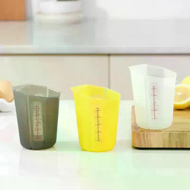 250ml Silicone Measuring Cup With Scale Transparent Measuring Cup Heat Resistant Soft Measuring Cup Baking Tool