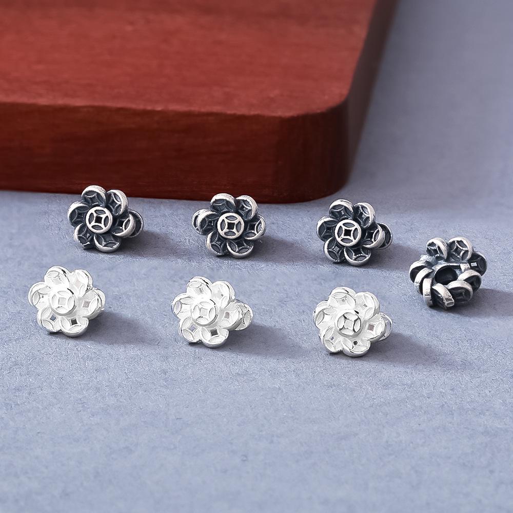 S925 Sterling Silver Retro Flower Beads: Wealth-Attracting Spacer for DIY Bracelets