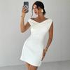 European and American Spring and Summer New Irregular Cross-neck Splicing Sleeveless Double-layer Slim-fit Dress