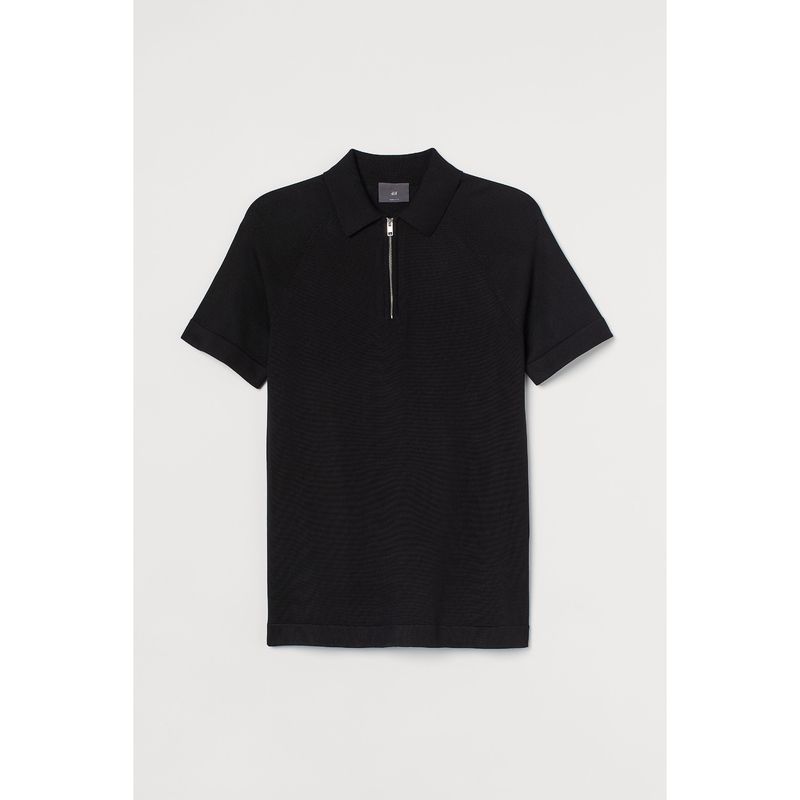 

HM Men s Polo Shirt Autumn Bodybuilding Fine Knitting Business Rib Collar Short Sleeve Tops 0957102 Black 165/84A