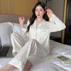 Pajamas women's spring and autumn thin ice silk long-sleeved cardigan large size Internet celebrity suit high-end solid color jacquard loungewear 