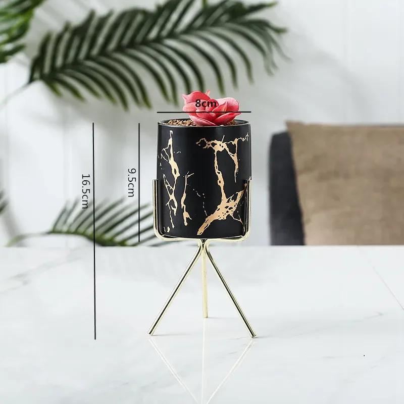 Nordic Ceramic Iron Art Marble Vase Pattern Rose Gold Green Table Plant Pot For Home Office Vases Decor Succulent Flower Pot