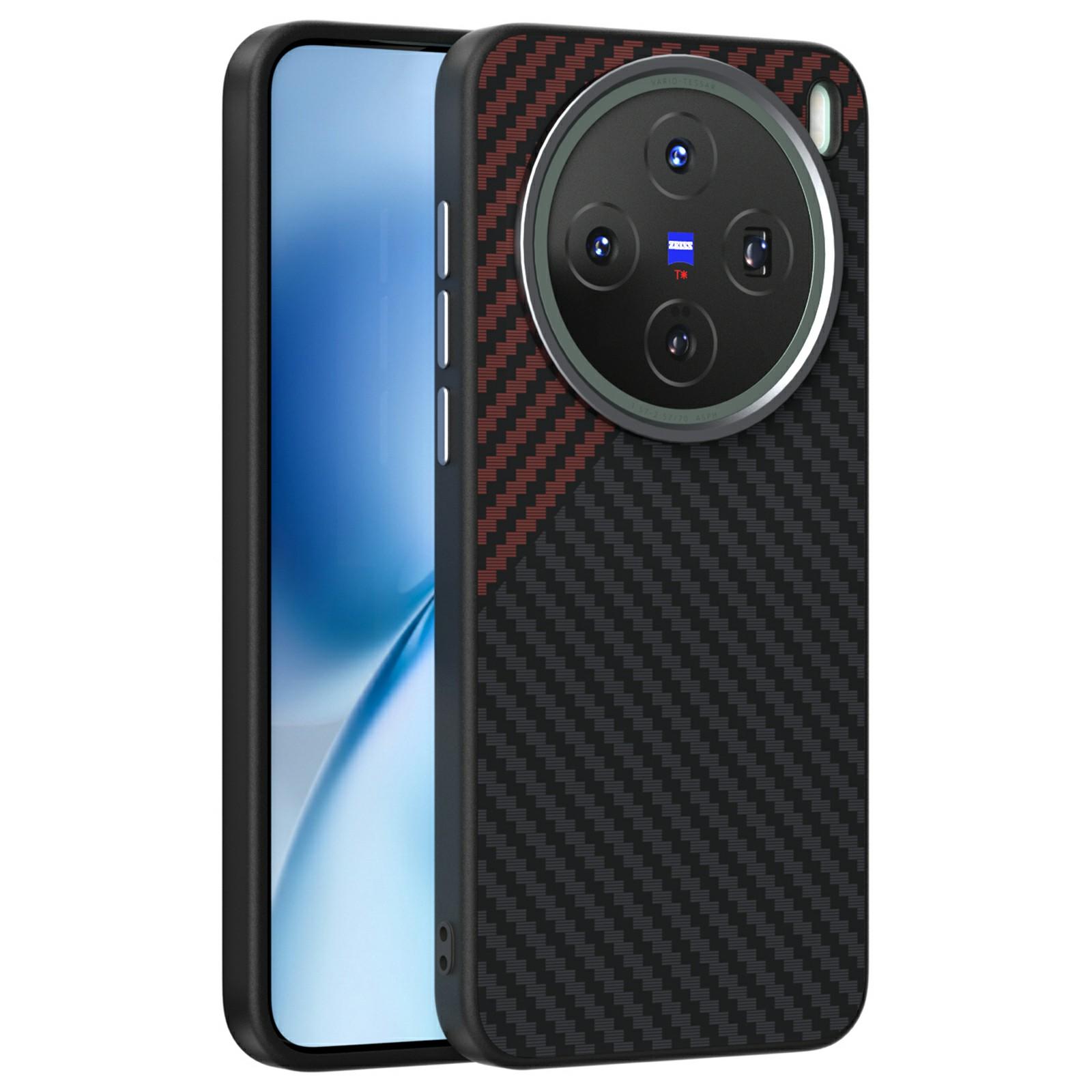 

ABEEL For vivo X200s 5G Case Compatible with MagSafe Carbon Fiber Texture Back Cover Black/Red