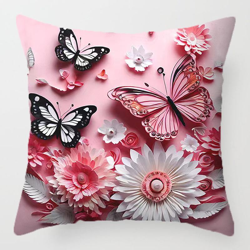 3D Floral Embroidery Throw Pillow Cover - Sofa Cushion, Digital Print Pillowcase