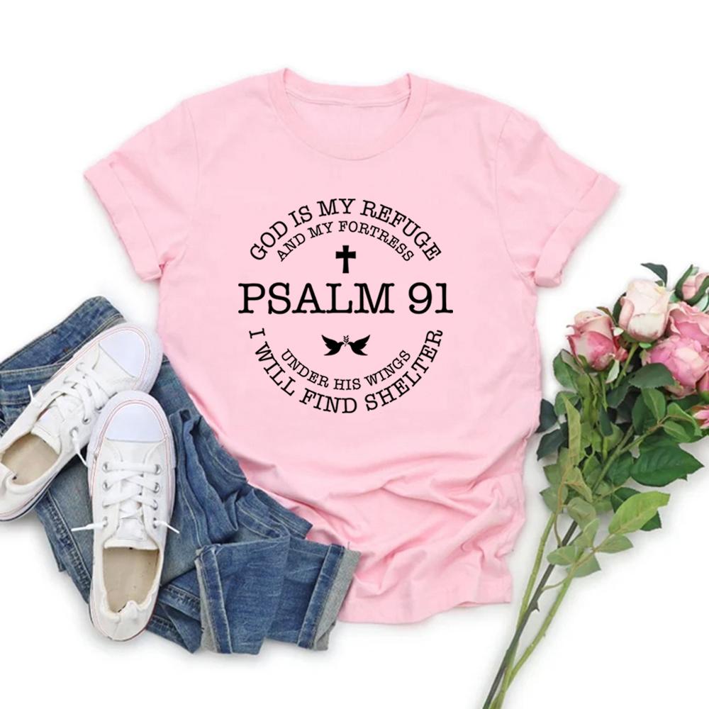 God Is My Refuge Psalms 91 Verse T-Shirt Christian Shirt Unisex T-shirts Short Sleeve Bible Verse Tshirt Jesus Loves You Tee