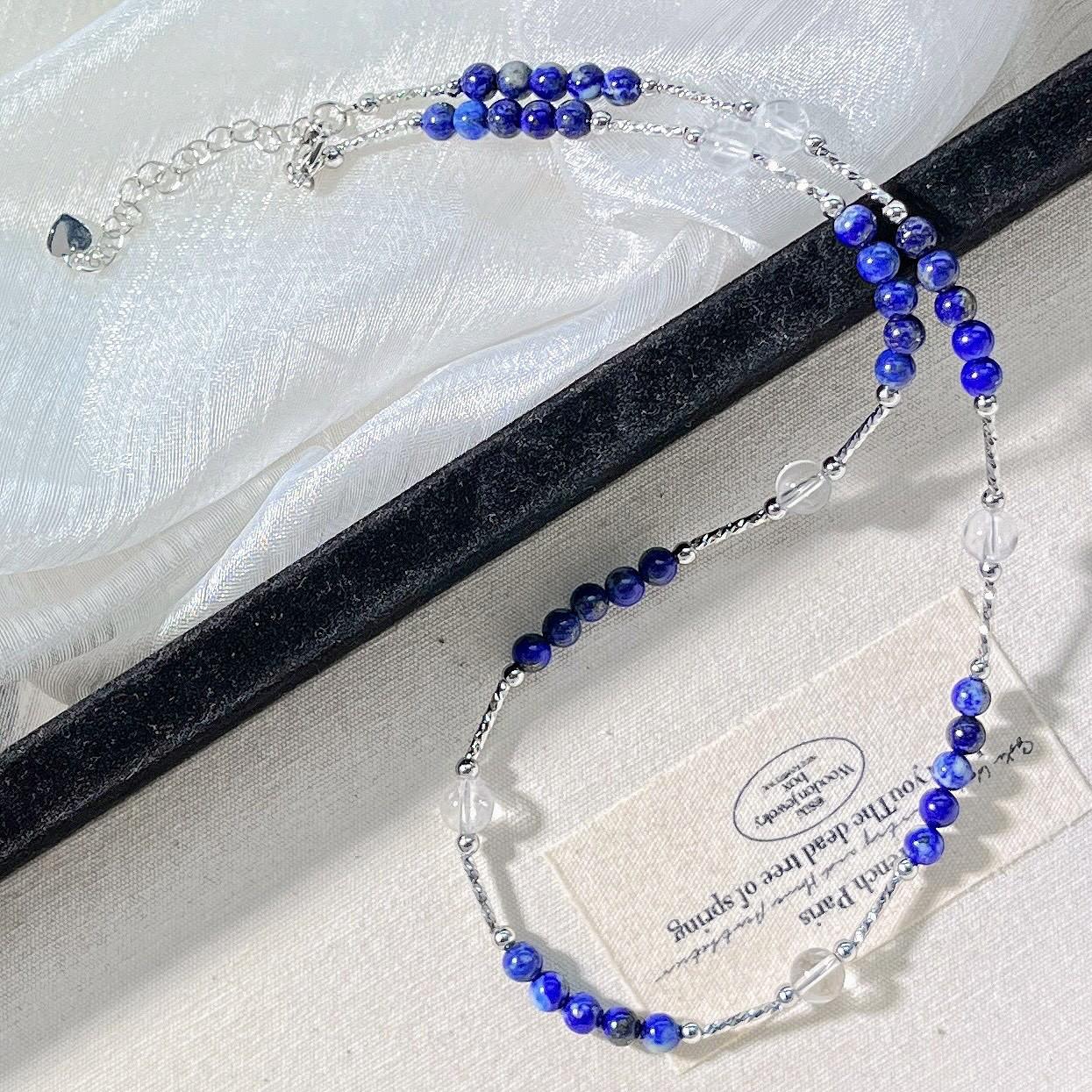 High Quality Natural Lapis Lazuli White Crystal Design Necklace Sweater Chain
