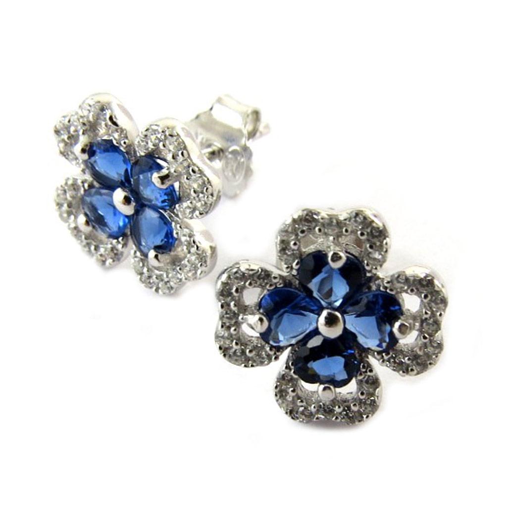 Les Trésors De Lily [N6905] - Silver Earrings '4 Leaf Clover' White Sapphire (rhodium Plated)