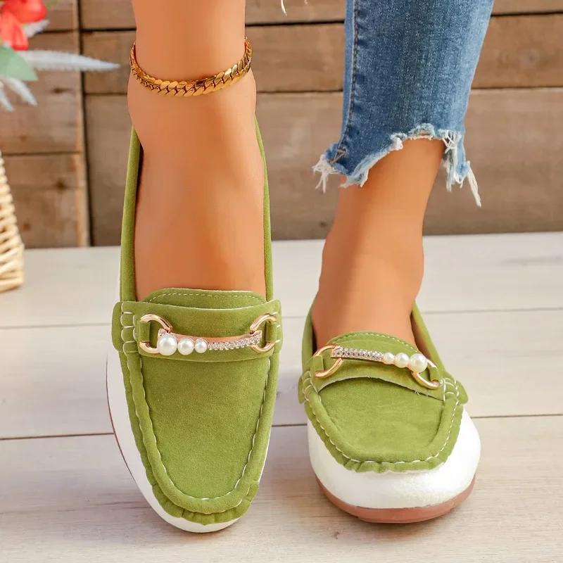 Fashion Spring and Autumn New British Style Lazy One-foot Slip Single Shoes Metal Buckle Soft Sole Flat Comfortable Loafers