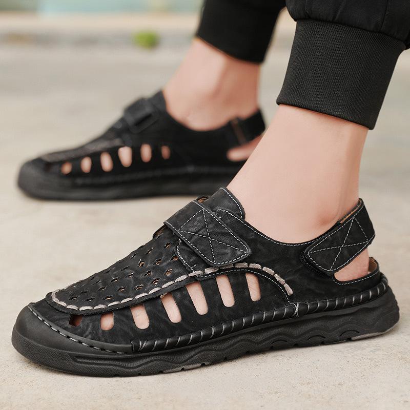 Large Size Sandals Hand-Stitched Fashion Versatile Casual Hole Shoes Men'S Breathable Beach Shoes
