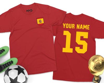T-shirt da Calcio Personalizzata Spagna Bandiera Spagnola Espanyol Regalo Personalizzato per Calciatore