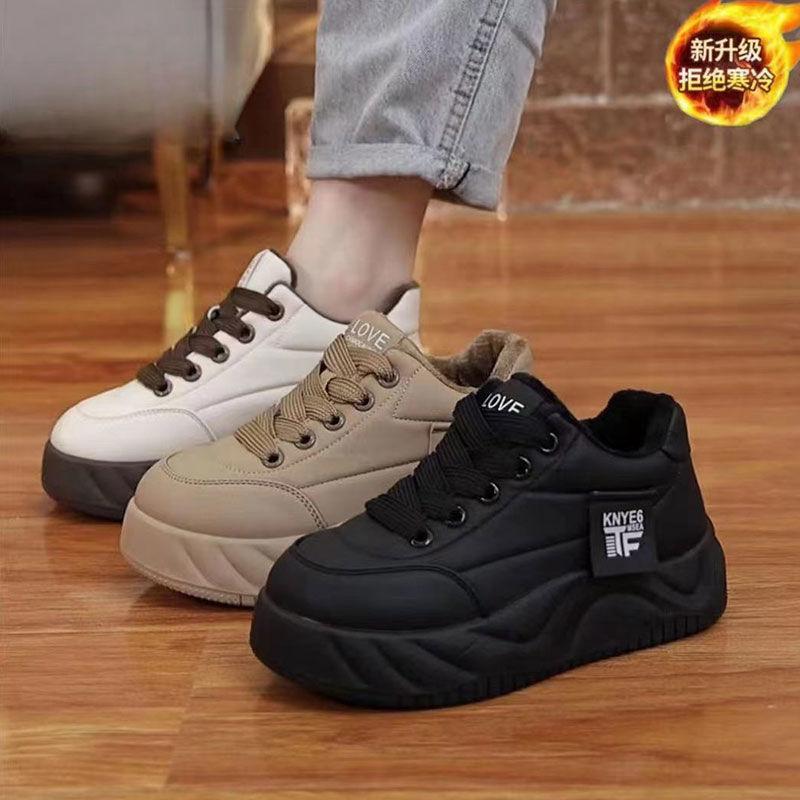 Platform Bread Shoes Women's Autumn and Winter Velvet Versatile Height-increasing Shoes Women's Casual Board Shoes Women's Dad Shoes