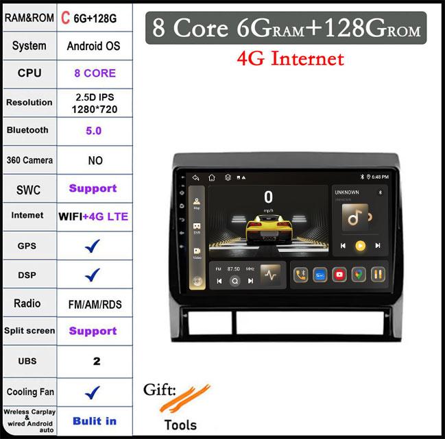 9 Lnch Android 14 For Toyota Tacoma 2 N200 Hilux 2005-2015 Car Radio 4G+WIFI Navigation GPS Multimedia Video Player Carplay Auto