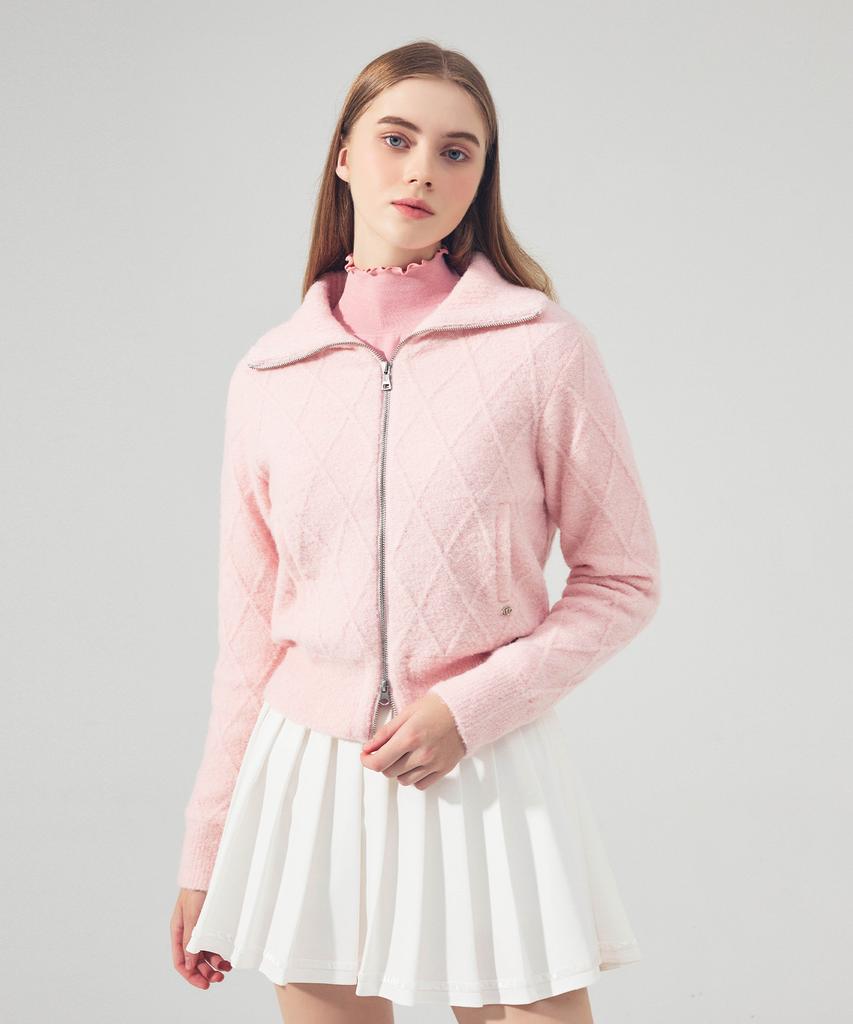 LORDLOAR Cable Windproof Zip-Up Knit Pink