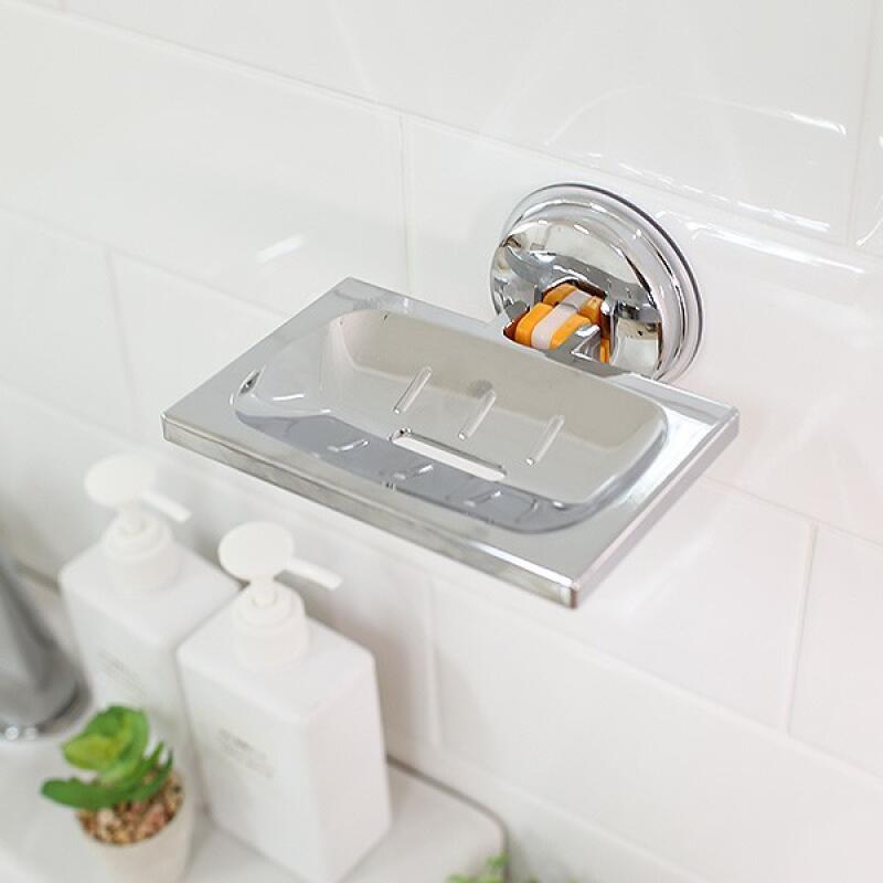 Bathroom non-perforated wall-mounted double vacuum suction soap holder round