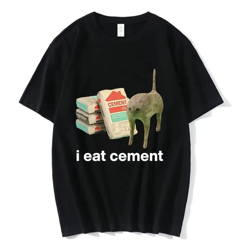 Camiseta Divertida Con Dise?o De ?i Eat Cement Cursed Cat? C S