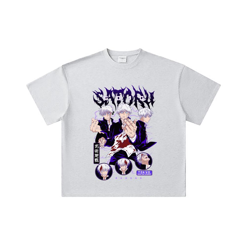 260 GSM Double Yarn 32 Count 100% Cotton Jujutsu Kaisen V6 Gojo Print Unisex Heavy Cotton T Shirt