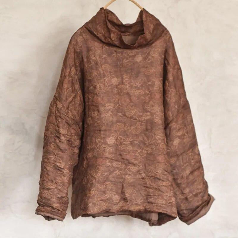 

Johnature женские винтажные пуловеры-парки с высоким воротником и длинными рукавами плюс хлопковые пальто с цветочным принтом женские теплые парки One Size кофейный