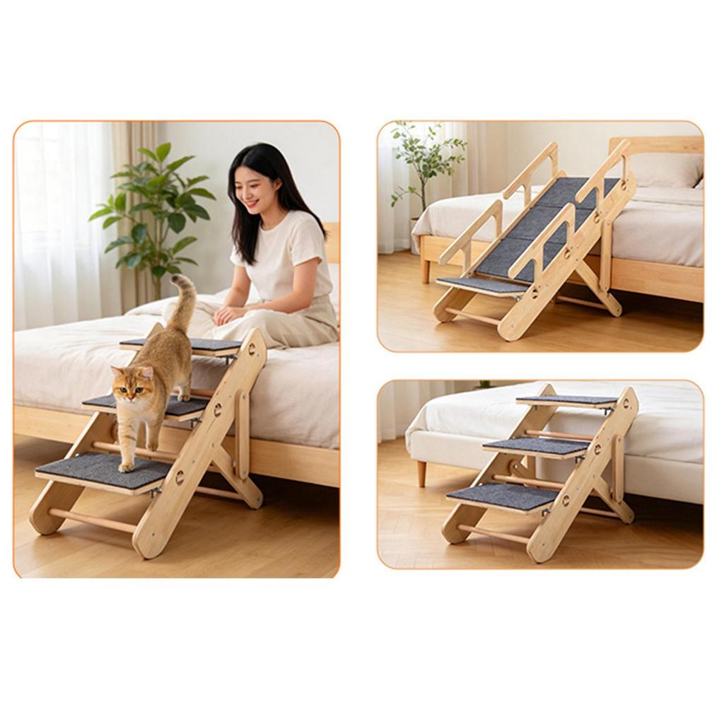 Wooden Pet Stair Portable Stable 2 in 1 for Cars Small and Older Animals 4 steps
