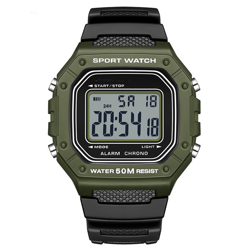 Herrenuhr Elektronisches Digitales Uhrwerk Rechteckiges LED-Anzeige Zifferblatt Outdoor Sport Wasserdicht Herrenarmbanduhr