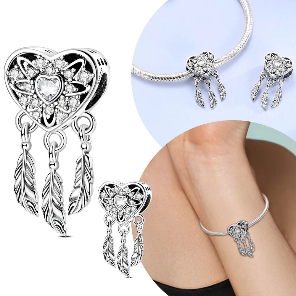 Original Shining Heart Dreamcatcher Beads Fit Charms Copper Women Bracelet Jewelry Diy Fine Gift