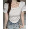 Pure Desire Bm Floral Small Fresh Front Shoulder Summer Short Sleeve T-shirt Hem Curved Slim Slim Print Spice Girl Top