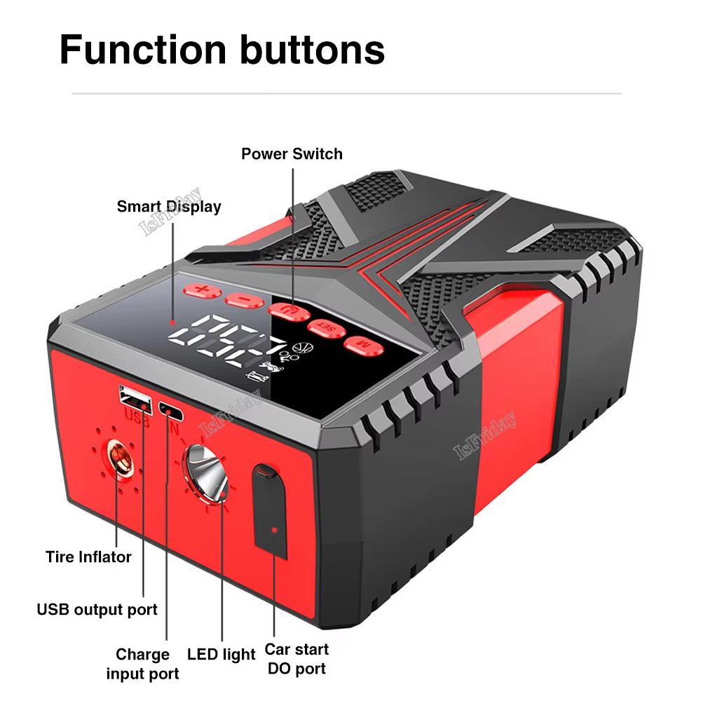 High Power 4 In 1 Car Emergency Starter Air Pump Mobile Power Lighting Portable Air Compressor Car Battery Jump Starter Start Car Tire Inflator