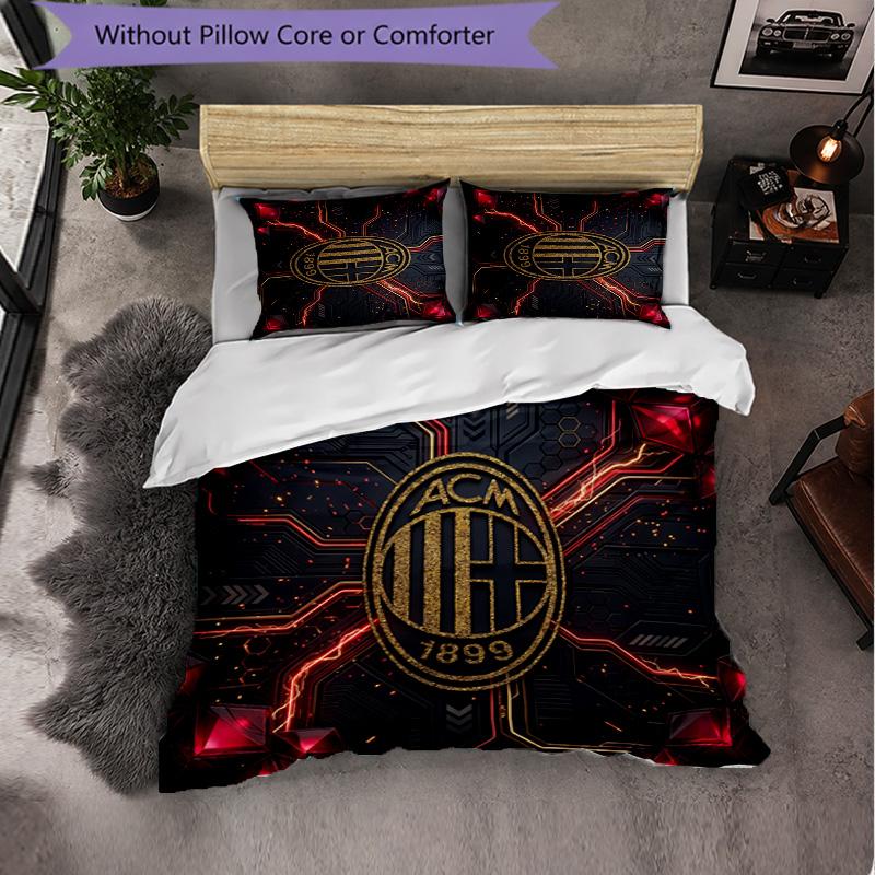 AC Milan Pattern 3 Pieces Bedding Set Soft Microfiber Duvet Cover with Pillow Cases for Bedroom