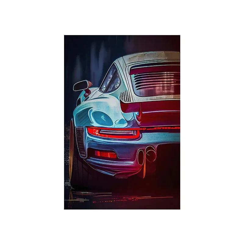 Vintage Racing Comic Illustration Luxury Sports Car Travel Poster Supercar Wall Art Canvas Painting Mural Gaming Room Home Decor