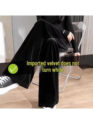 Women's Gold Velvet Wide-Leg Pants - Autumn/Winter 2025 High-Waisted, Plus Size, Elegant Drape Style