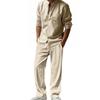 Set Casual de Lounge pentru Bărbați, Cămașă Albastru Deschis cu Mânecă Lungă și Pantaloni Confortabili, Ținută Relaxantă pentru Acasă