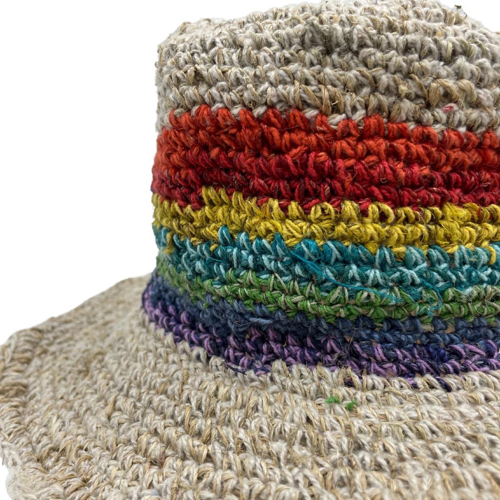 Boho Hat - Hand Knit Hemp Cotton Rainbow