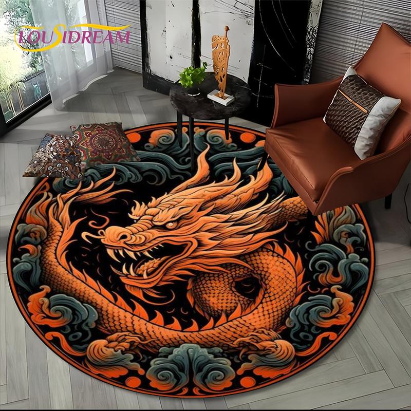 Fashion Dragon Round Carpets Living Room Bedroom Area Rug Room Bedside Chair Floor Mat Decorat Alfombra Birthday Gift Poster Mat