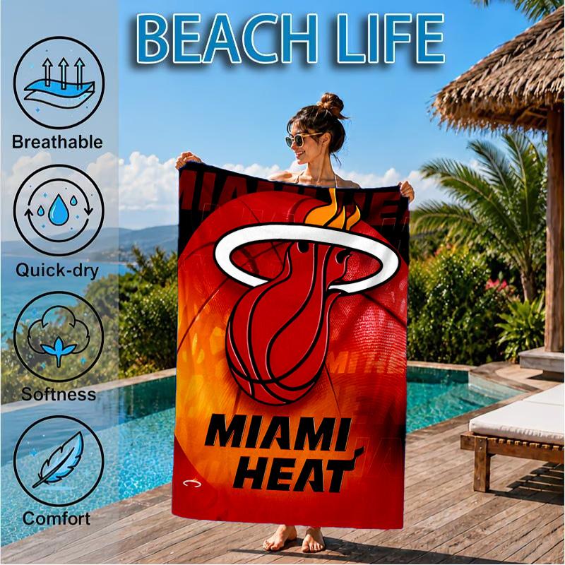 Miami-Heat Basketball Art Beach Towel, Microfiber Beach Towel, Perfect For Pool, Beach, Travel, Home Decor Beach Party Fan gifts