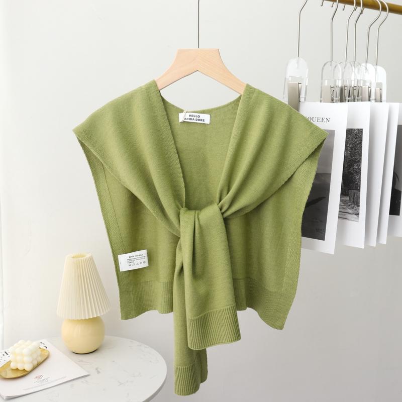 Korean Summer Air Conditioning Fake Collar Neck Guard Scarf Female Knit Thin Autumn Knotted Cape Sunscreen Shawl For Women