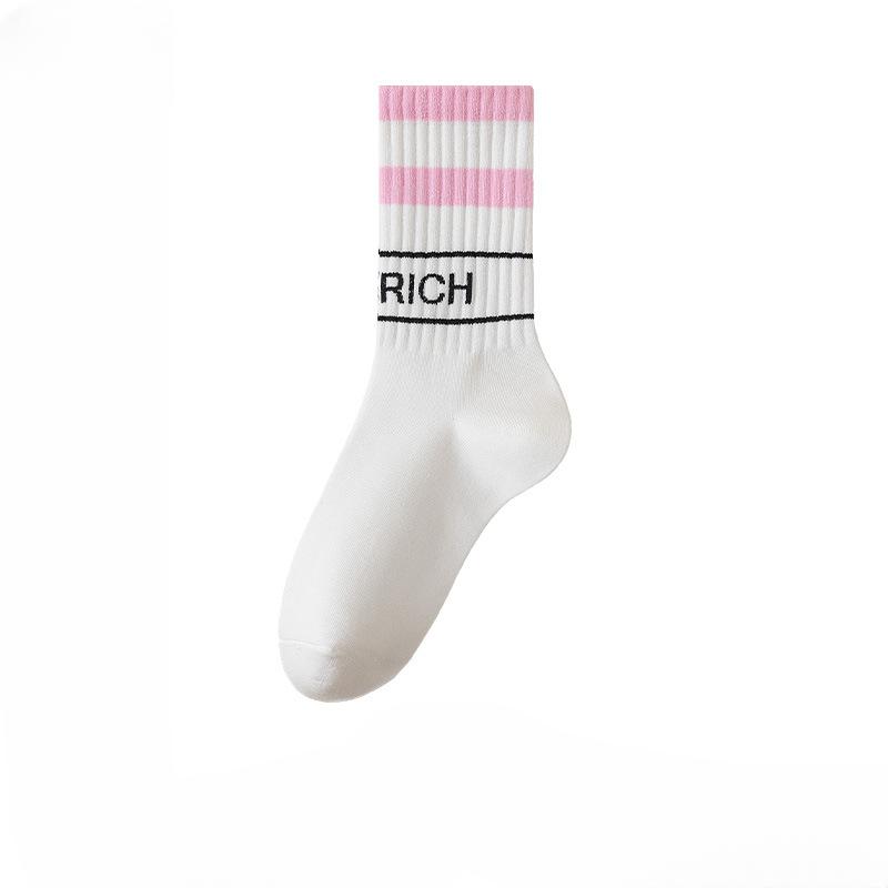 Female Autumn and Winter Draw A Tie Color Sweat Absorbing Breathable Letter Movement In Tube Socks