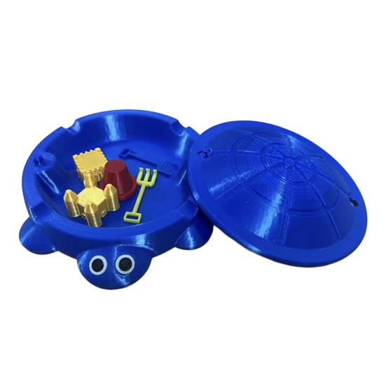 Mini Schildkröten-Sandkasten mit Deckel Sand Mini-Werkzeuge Zubehör 3D-gedruckte Schildkröte Sandaufbewahrungsbox Runder Behälter Kindersommer-Strandspielzeug