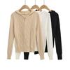 Y6015-26 Spring French Retro Cable Knit Slim Zipper Cardigan Hoodie