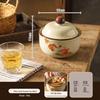 Retro Chinese Ink Wash Style Ceramic Stew Pot with Lid - Single Serving Double Boiler and Steamed Egg Bowl.