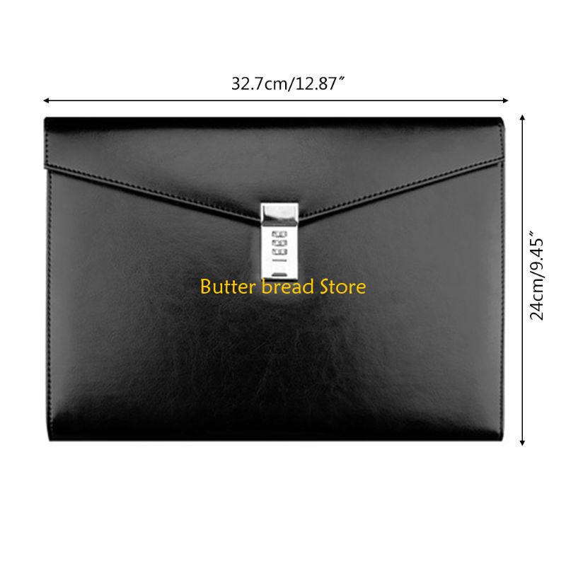 W89C Document File Folder with Password Lock Briefcase PU Leather Office Manager Bag Travel
