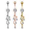Butterfly-bow Dangled Navel Ring Piercing 14G Flower Heart Crystal CZs Belly Button Ring for Women Stainless Steel Belly Jewelry