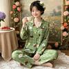 High-value imitation cotton long-sleeved pajamas women's spring and autumn new casual loose striped cardigan loungewear set