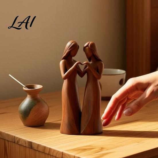 Nature Inspired Ornament Sisterhood Wooden Figurine Handcrafted Friendship Sculpture for Living Room Creative Displays Bedroom Tabletop Ornament