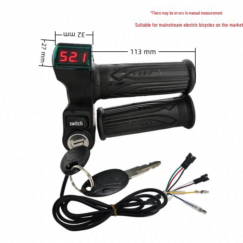 Red Screen Throttle Grip with Voltage Display & Big Handle Lock for Electric Vehicles