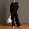 Damen Zweiteiliges Set Langarm-Sweatshirt und Weite Hosen Einfarbig Lässig